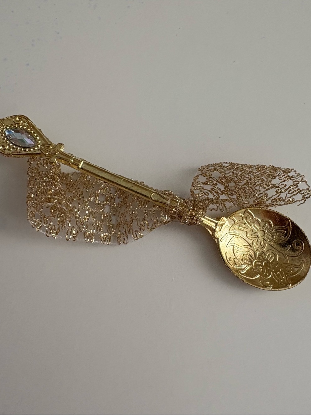 Flower Pattern Mini Dessert Coffee Tea Spoon Gold Tone